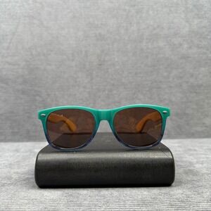 Ryder Beach Sunglasses Teal Blue Gradient Frame Bamboo Wood Temples